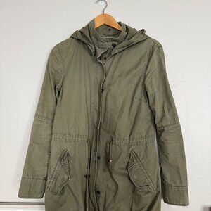 Womens Medium Green Hooded Military Utility Parka Coat Jacket S/M